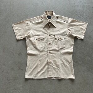 Vintage 70s Aquarius Button Up‎ Shirt Size Medium Tan Workwear